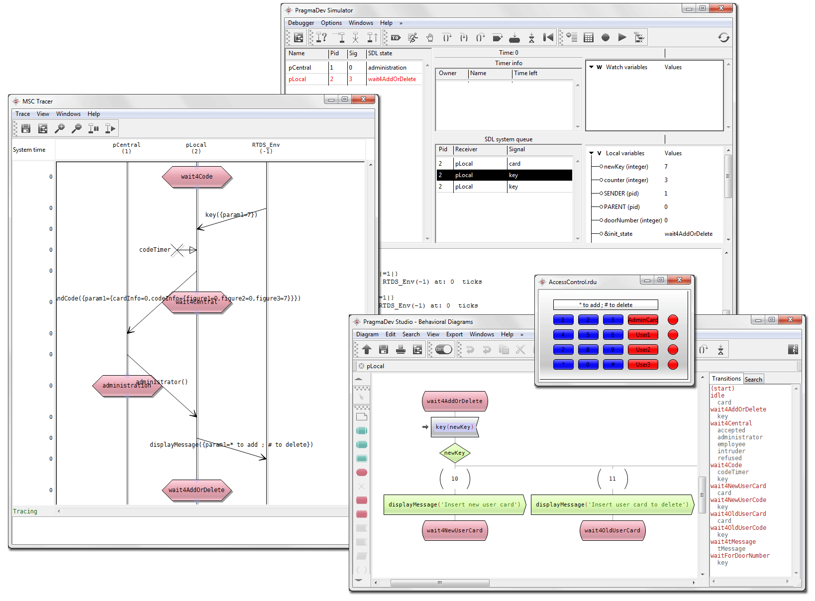 Simulation with prototyping gui and trace